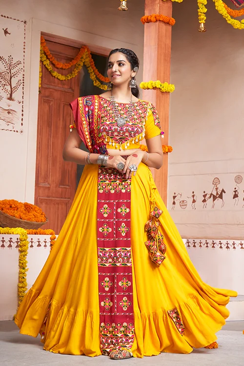 Designer Yellow Mirror Work Lehenga Choli ( Festival Discount ) #34552 |  Buy Mirror Work Lehenga Choli Online