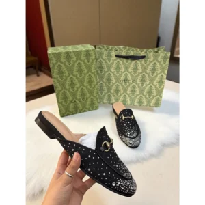 Gucci Prince Town Sparkle Loafer Mule Horsebit Black With Og Box & Carry Bag For Women (LAB1144)
