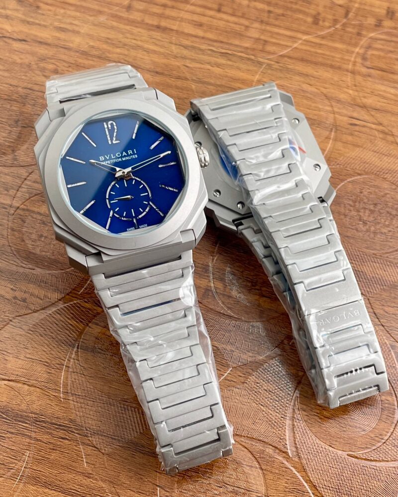 Bvlgari Octagonal Grey Blue Dial Chronograph