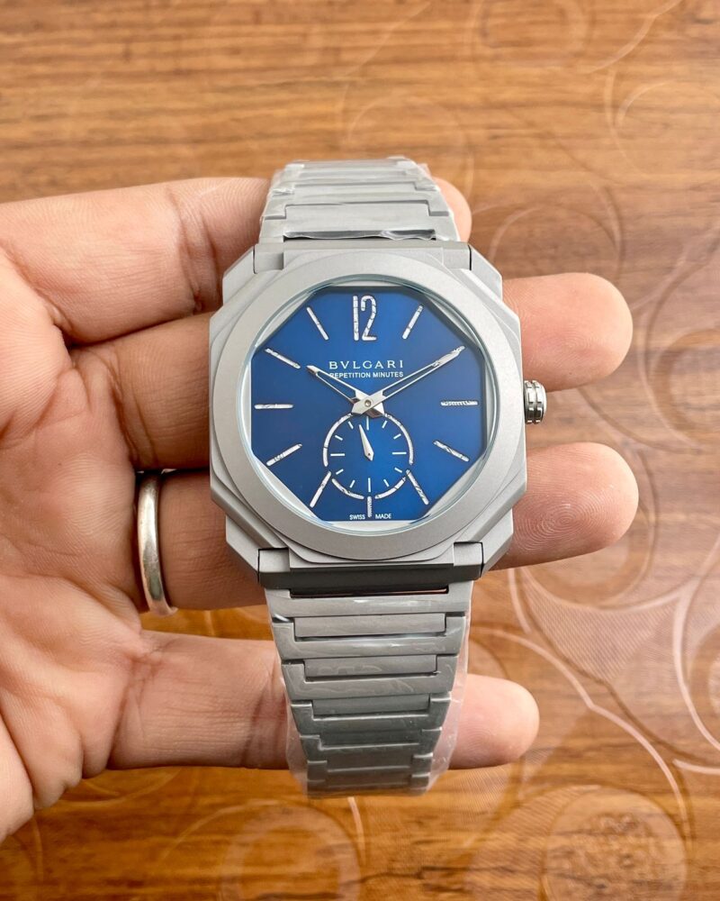 Bvlgari Octagonal Grey Blue Dial Chronograph