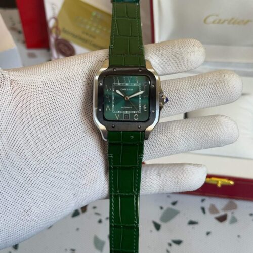 Cartier Santos Arabic Dial Green Leather