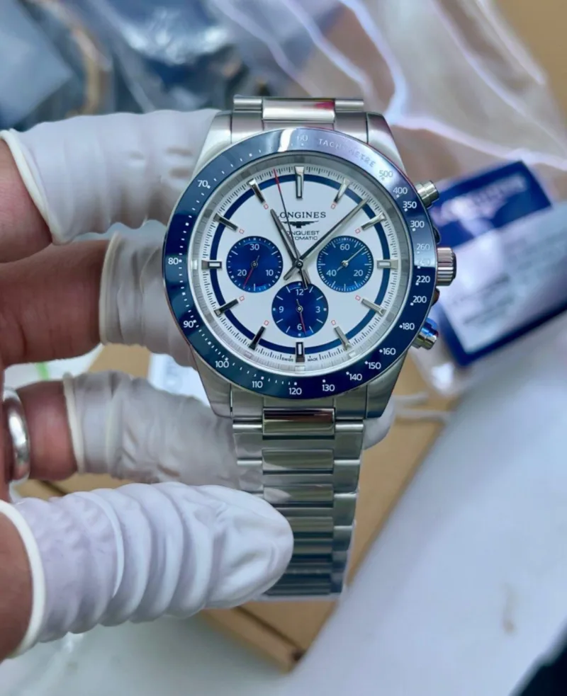 Longines Conquest Chronograph 42mm White Blue Dial