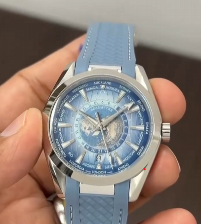 Omega AquaTerra Worldtimer Light Blue