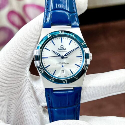 Omega Constellation 41 Blue Croco Strap White Dial