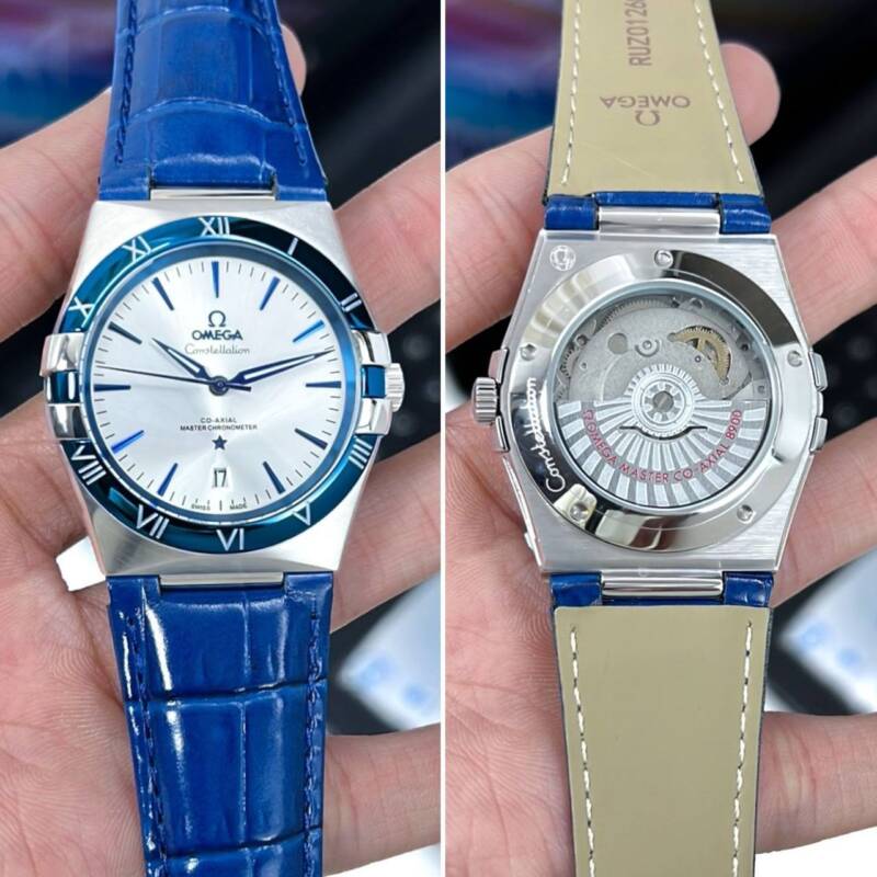 Omega Constellation 41 Blue Croco Strap White Dial