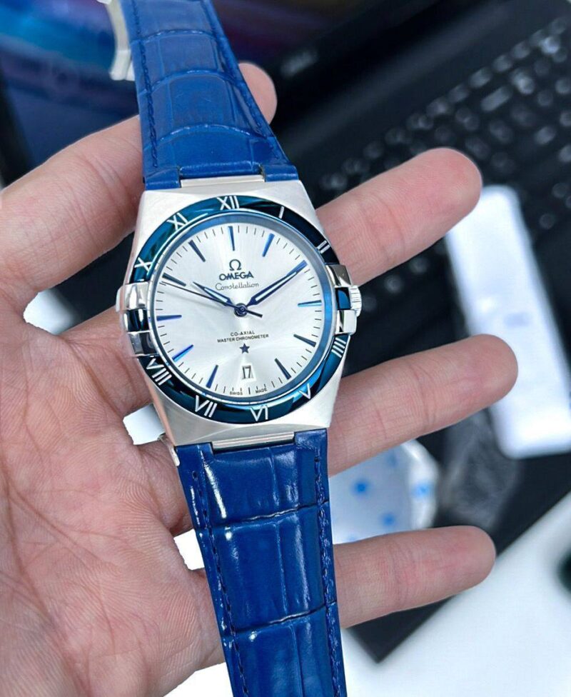 Omega Constellation 41 Blue Croco Strap White Dial